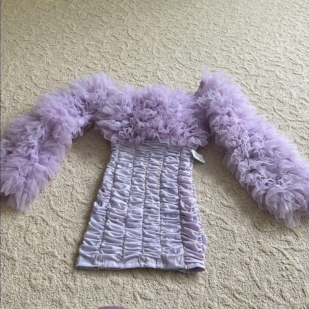 Lavender Ruffled Dress with Puffy Sleeves